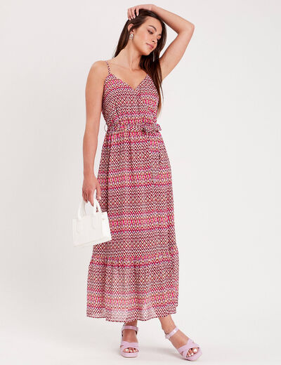 Robe longue évasée rose femme