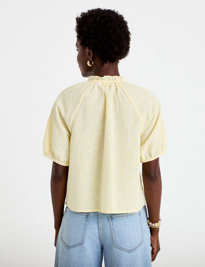 Blouse droite col v manches courtes jaune clair femme