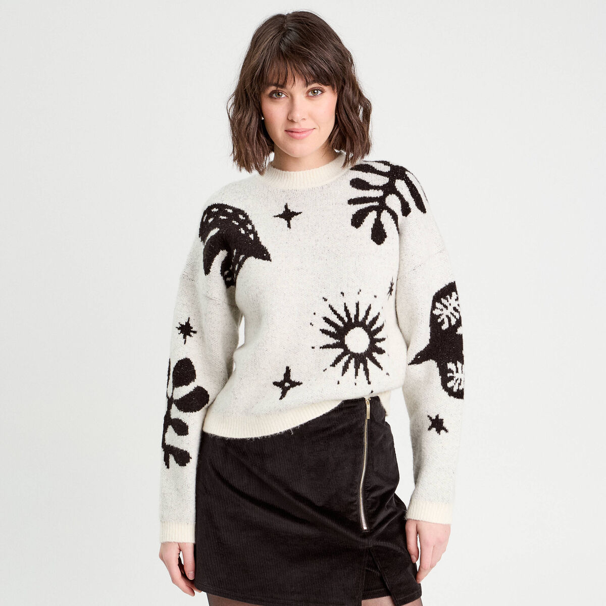 Pull manches longues ecru femme
