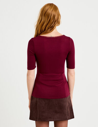 T-shirt ajust&eacute; manches courtes bordeaux femme
