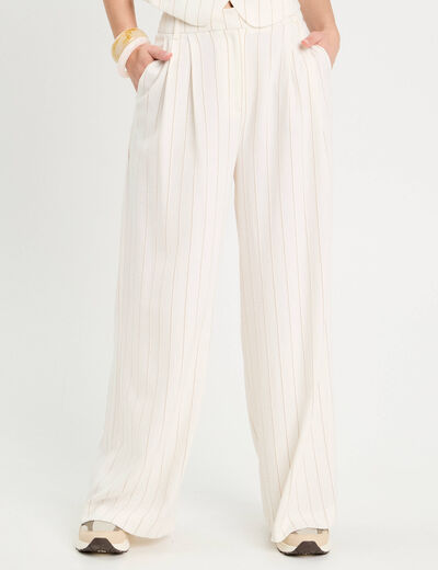 Pantalon large avec plis blanc femme