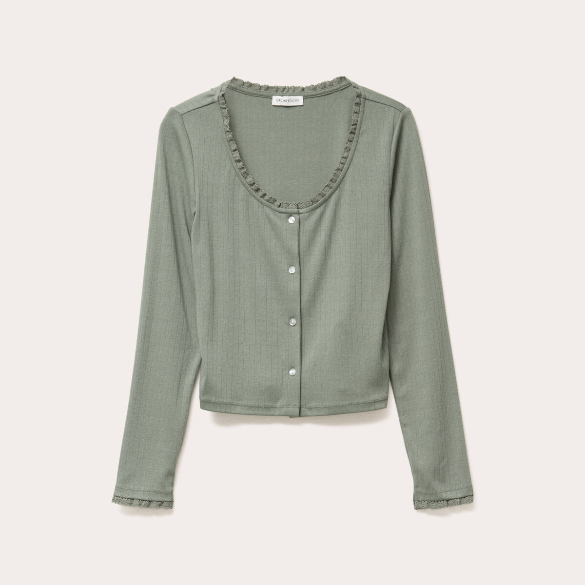 T-shirt manches longues vert kaki femme