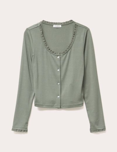 T-shirt manches longues vert kaki femme