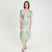 Robe midi évasée col en V bleu pastel femme