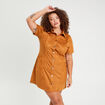Robe droite boutonnée suédine camel femme