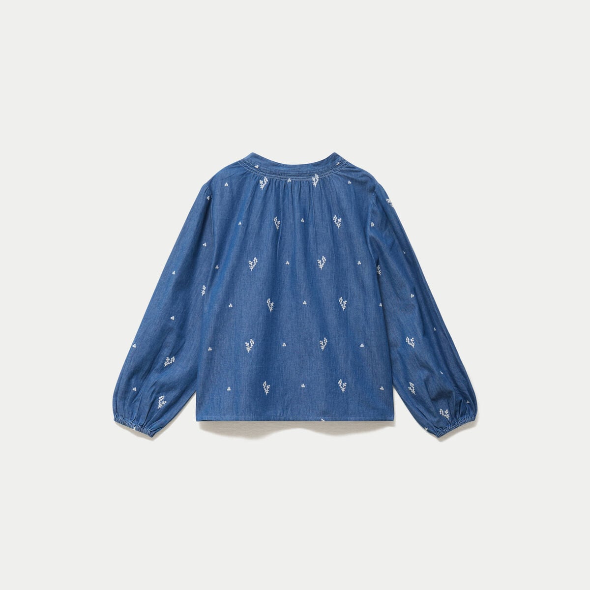 Blouse ample manches longues en jean blanc femme