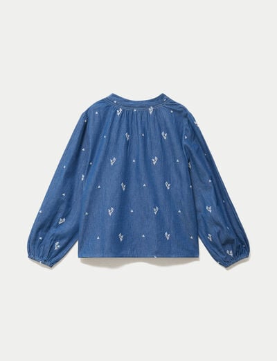 Blouse ample manches longues en jean blanc femme