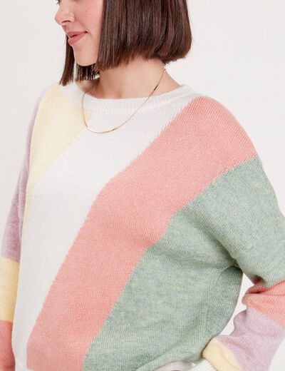 Pull manches longues col rond multicolore femme