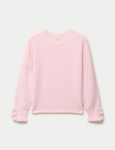 Pull col rond manches longues rose clair femme