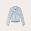 Veste cintr&eacute;e en jean col classique denim bleach femme