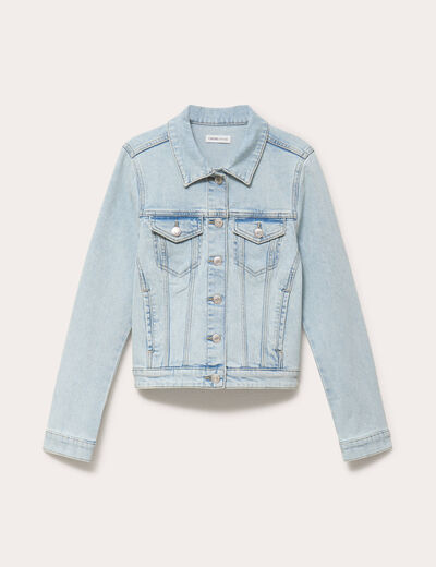Veste cintr&eacute;e en jean col classique denim bleach femme