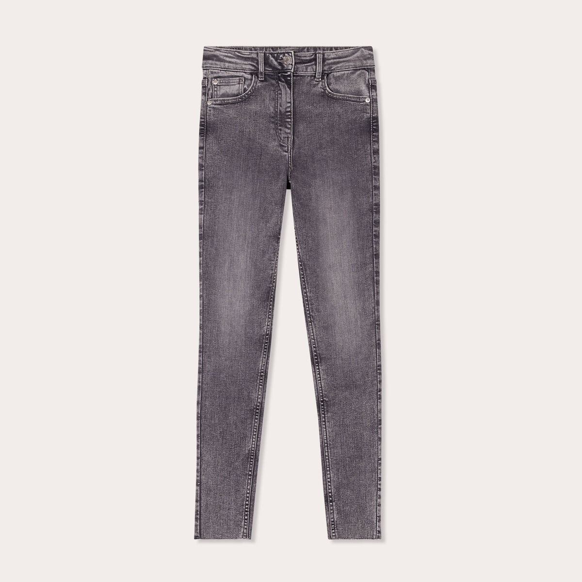 Jeans skinny taille haute denim gris femme