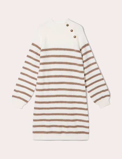 Robe pull droite col montant blanc femme