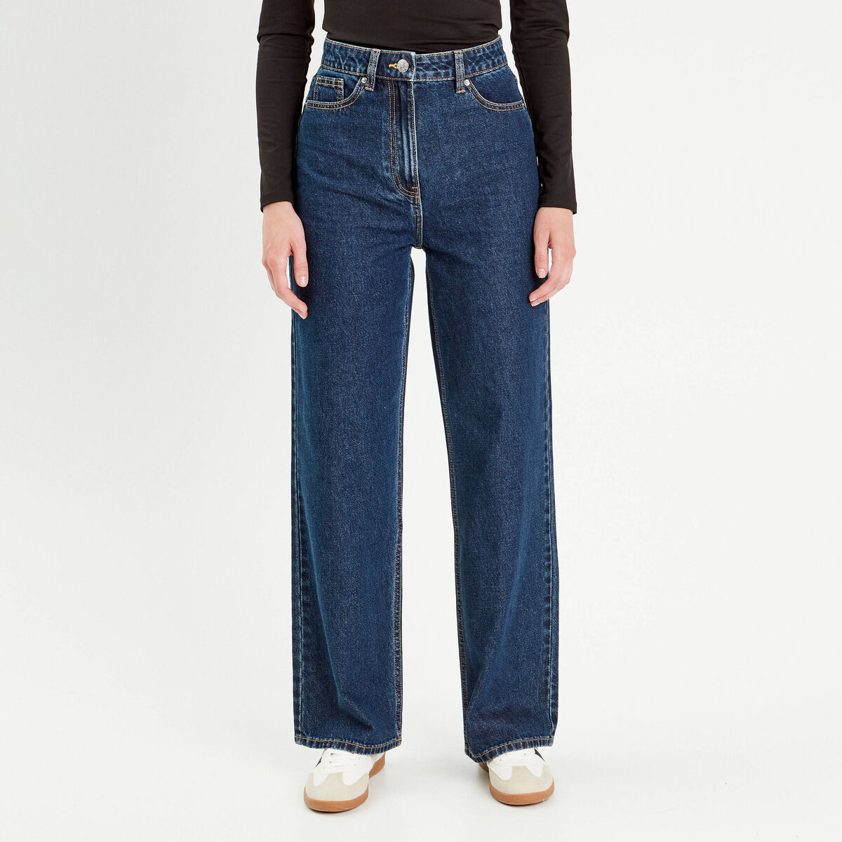 Jeans wide leg taille haute denim brut femme
