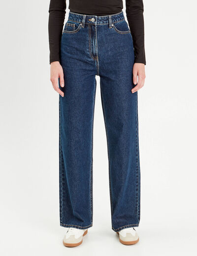 Jeans wide leg taille haute denim brut femme