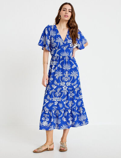 Robe &eacute;vas&eacute;e col v bleu roi femme