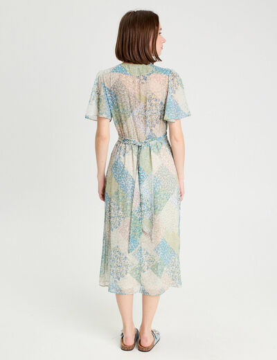 Robe midi évasée col en V bleu pastel femme