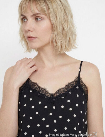 Top fines bretelles col v dentelle noir femme