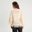 Gilet ajour&eacute; avec franges ecru femme