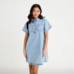 Robe en jean brod&eacute;e bleu fonc&eacute; femme