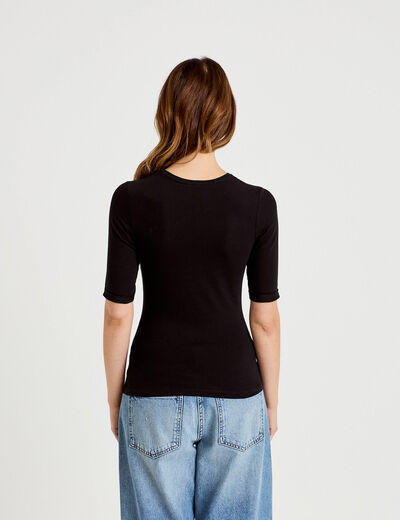 T-shirt ajust&eacute; col rond manches courtes noir femme