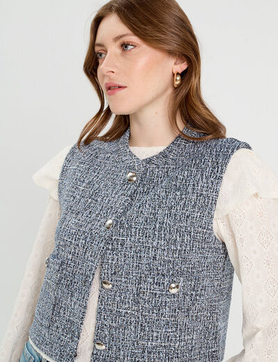 Veste sans manches tweed bleu femme