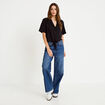 Chemise droite pliss&eacute;e manches courtes noir femme