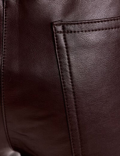 Pantalon droit similicuir marron fonc&eacute; femme