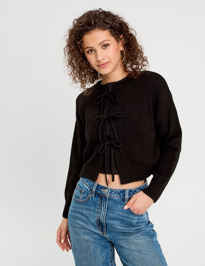 Gilet manches longues noué noir femme