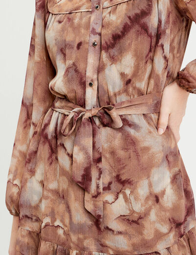 Robe évasée ceinturée marron femme