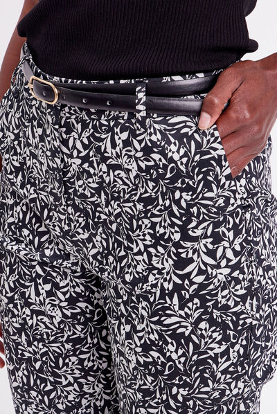 Pantalon city slim ceinturé noir femme