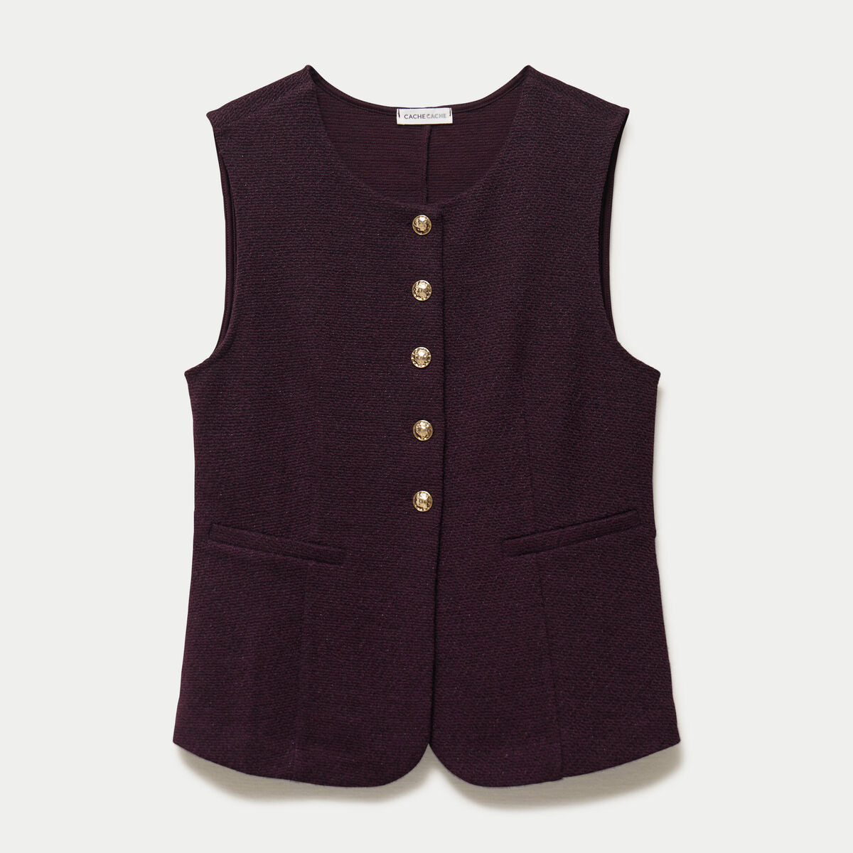 Gilet sans manches tweed violet fonc&eacute; femme