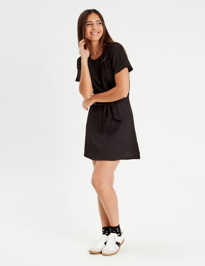 Robe évasée détail noeud noir femme