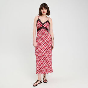 Robe longue droite bretelles rouge femme