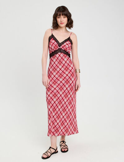 Robe longue droite bretelles rouge femme