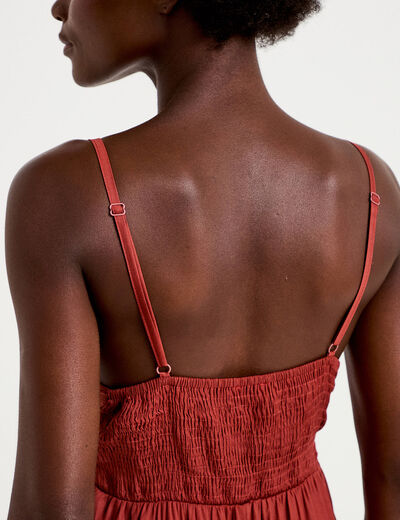 Robe longue &eacute;vas&eacute;e col v satin&eacute;e vieux rose femme