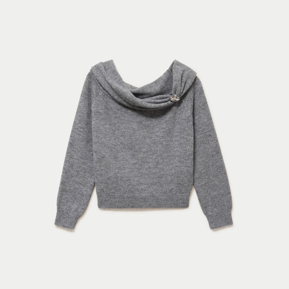 Pull col bardot manches longues gris femme
