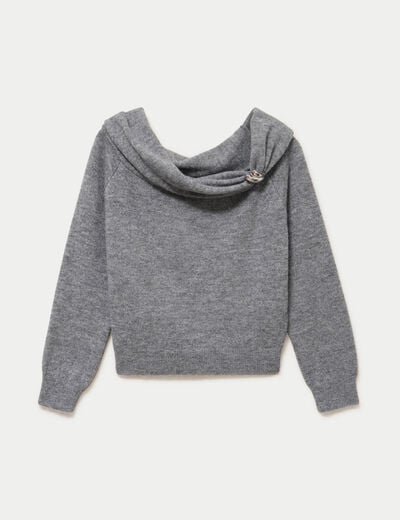 Pull col bardot manches longues gris femme