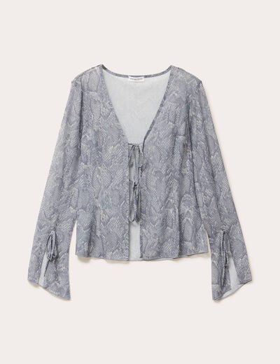 T-shirt manches longues noeuds bleu gris femme