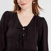 Blouse col en V noeuds noir femme