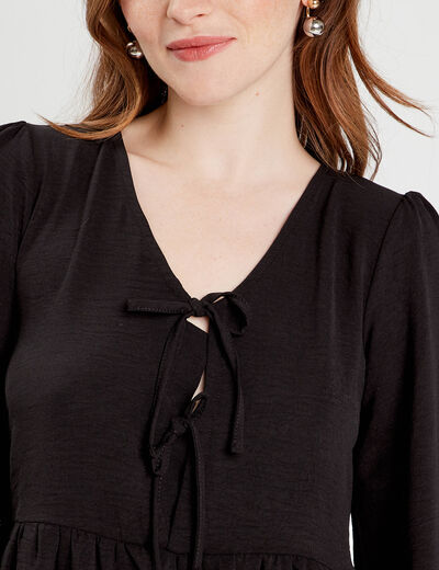 Blouse col en V noeuds noir femme