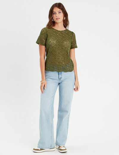 T-shirt manches courtes vert olive femme