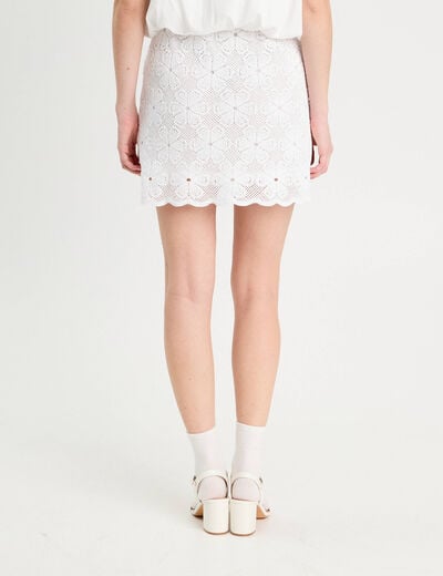 Jupe évasée effet macramé blanc femme