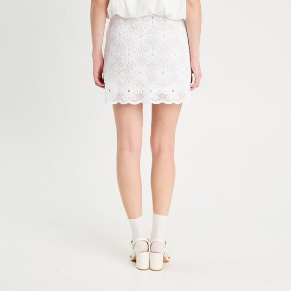 jupe evasee effet macrame blanc femme Jupe évasée effet macramé blanc femme