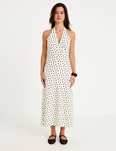 Robe &eacute;vas&eacute;e 3/4 sans manches col v beige clair femme