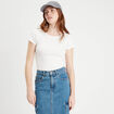T-shirt manches courtes côtelé ecru femme