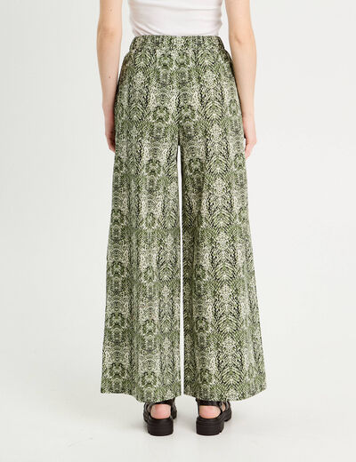 Pantalon large taille haute vert kaki femme