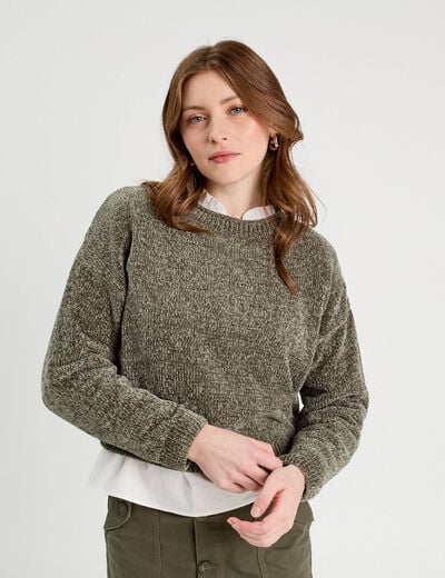 Pull col montant vert kaki femme
