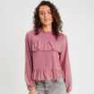 Blouse volants vieux rose femme