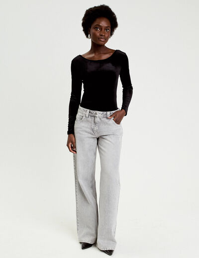 Body en velours d&eacute;collet&eacute; dos noir femme